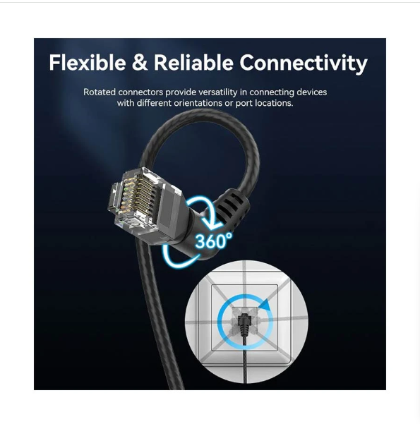 Picture of Vention IBOBG Cat-6A UTP, 1.5 Meter, Black Rotate Right Angle Patch Cable #IBOBG