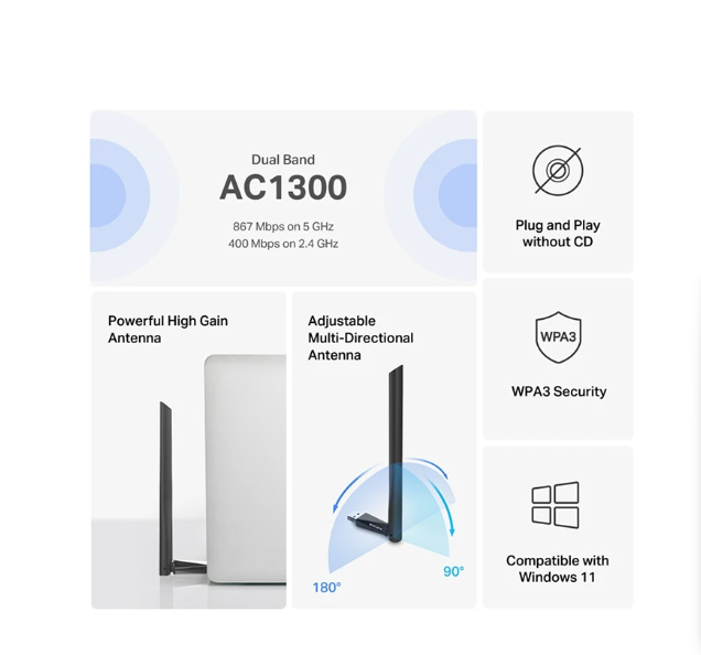 Picture of MERCUSYS MA30H AC1300 Mbps Dual-Band Wi-Fi USB Adapter