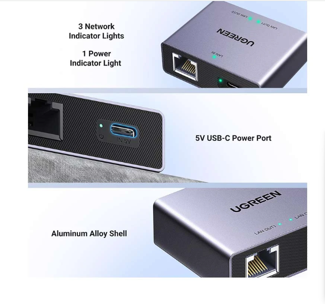 Picture of UGREEN NW301 (45311) RJ45 Female To Female Gigabit Ethernet Splitter (1 In 2 Out) #45311
