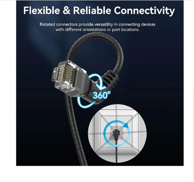 Picture of Vention IBOBN Cat-6A UTP, 15 Meter, Black Rotate Right Angle Patch Cable #IBOBN
