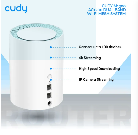 Picture of Cudy M1300 (1-Pack) AC1200 Dual Band Whole Home Wi-Fi Mesh System - 867Mbps on 5GHz and 300Mbps on 2.4GHz - 2 Gigabit Ethernet Ports - White