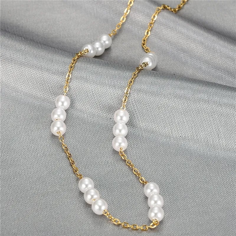 Picture of Pearl Chain Necklace Women Tenoor - Gold