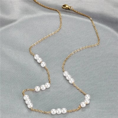 Picture of Pearl Chain Necklace Women Tenoor - Gold