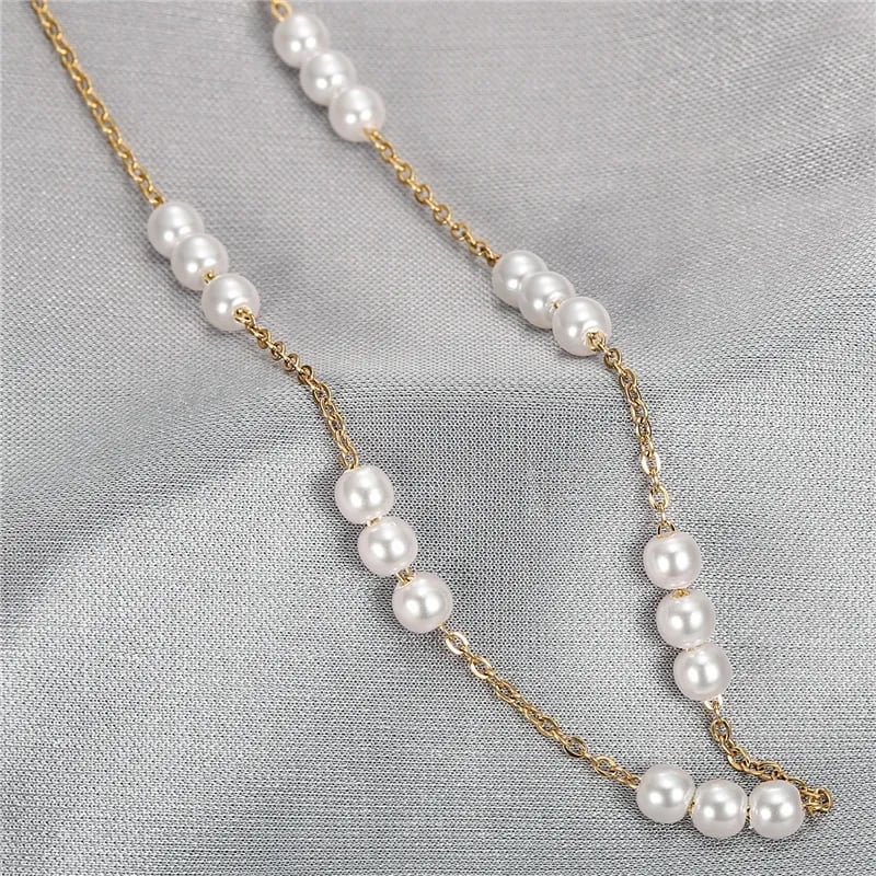 Picture of Pearl Chain Necklace Women Tenoor - Gold