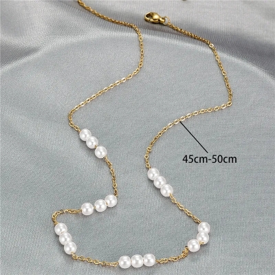 Picture of Pearl Chain Necklace Women Tenoor - Gold