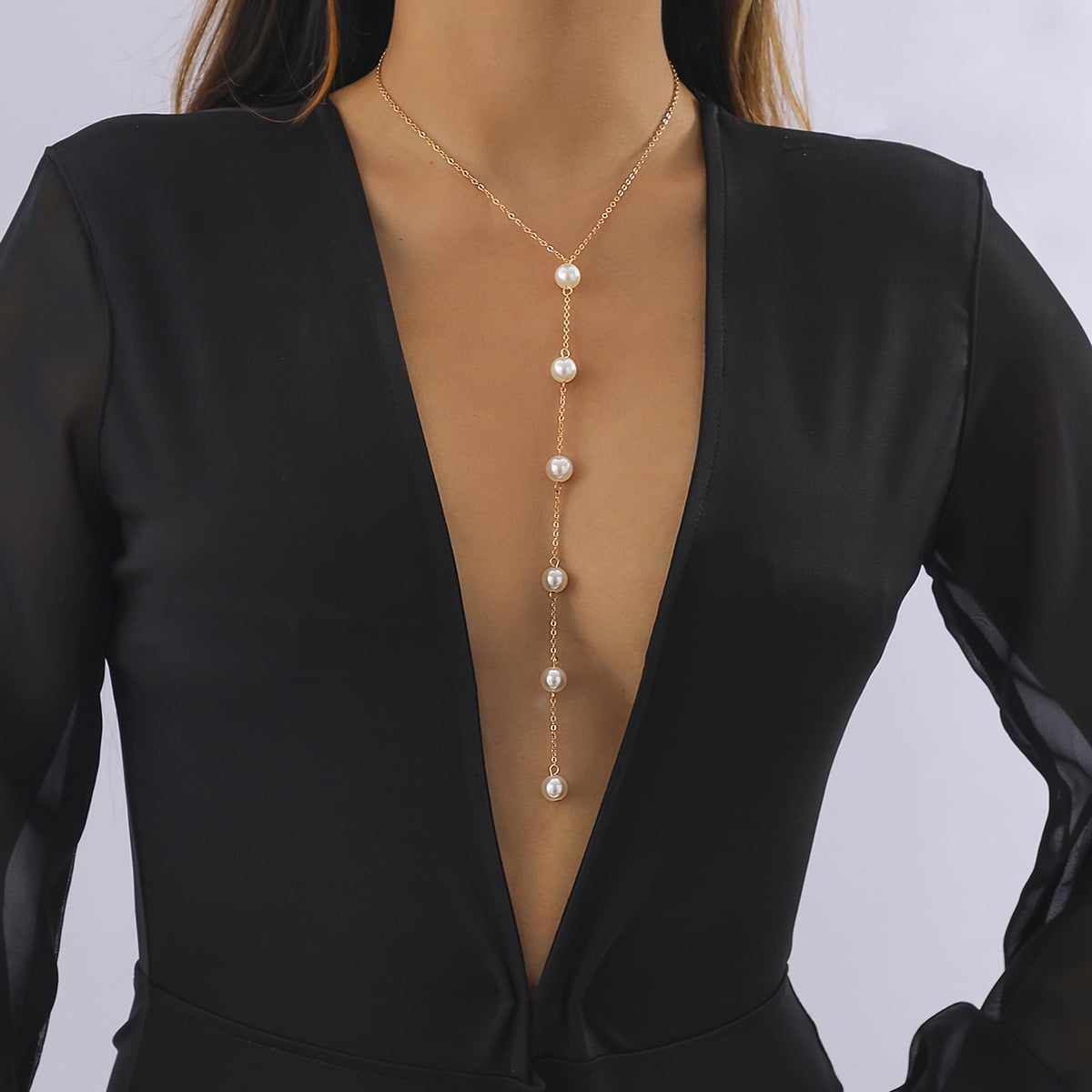 Picture of Pearls Chest Chain Necklaces Bikini Jewelry For Women Fashion Sexy Beach Party Gift Tenoor - Off White