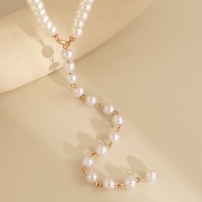 Picture of Women's Long Tassel Imitation Pearl Pendant Necklace Sexy Pearl Beads Chain Neck Choker Party Jewelry Tenoor - Off White