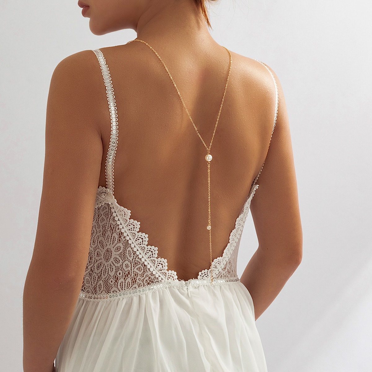 Picture of Backdrop Necklaces Back Chest Chain for Women Wedding Bridal Backless Dress Prom Accessories Tenoor - Gold