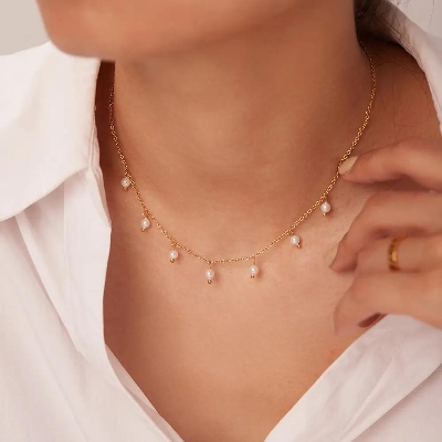 Picture of Small Millet Pearl Tassels Necklaces For Women Tenoor - Gold