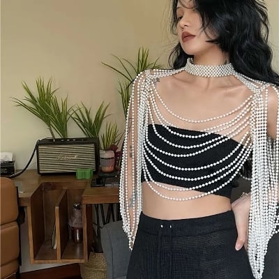 Picture of Indispensable -Quality And Durablity -Pearl Garland Women Dating Wedding Travelling- Innovative Qualityful - Easy To care and Longive - Off White