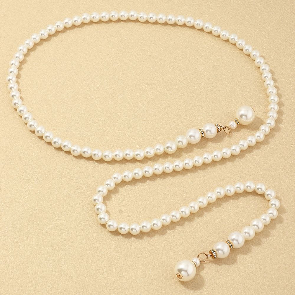 Picture of Wedding Party Pearl Dress Belt Adjustable Size - Off White
