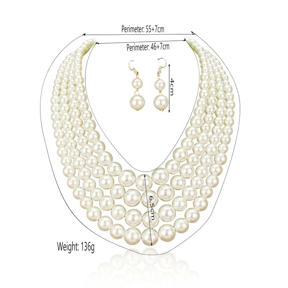Picture of Multi Layer Off White Pearl Necklace for Women with 6mm, 8mm, 10mm, 12mm, Beads for Party and Wedding - Off White
