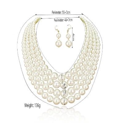 Picture of Multi Layer Off White Pearl Necklace for Women with 6mm, 8mm, 10mm, 12mm, Beads for Party and Wedding - Off White