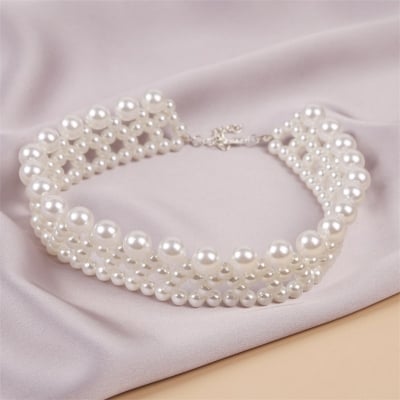 Picture of Femme Luxury Pearl Clavicle Chain Long Layered Pearl Necklace Europe United INS Fashion Choker Women's Jewelry - Off White