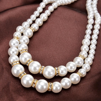 Picture of 2 Layer Pearl Necklace Stone with Off White Pearl - Off White