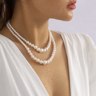 Picture of Splendid Signature Style -Understated -Choice and Remark -2 Layer Pearl Necklace Off White- Avant-garde- Significant Desire - Off White