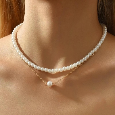 Picture of Pearl 2 Step Garland Necklace Women Fashion Tenoor Special - Off White