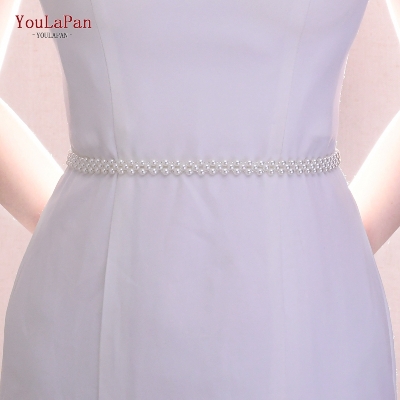 Picture of Pearls Belt Thin Bridal Wedding Dress Sash Beading Chain for Women Bling Belts for Plus Size Bridesmaid Belt - Off White