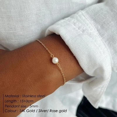 Picture of 8 mm Pearl Chain Bracelet Woman Fashion Trendy - Gold