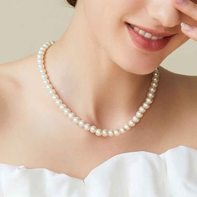 Picture of 6mm Off White 18 Inch Simple Mala Garland Necklace for Women - Off White