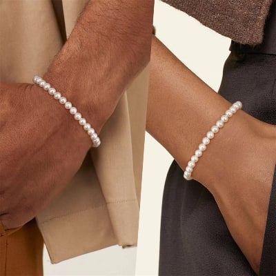 Picture of Elegant Elastic White Pearl Bracelet for Women and Men - Wedding or Banquet Use - Off White