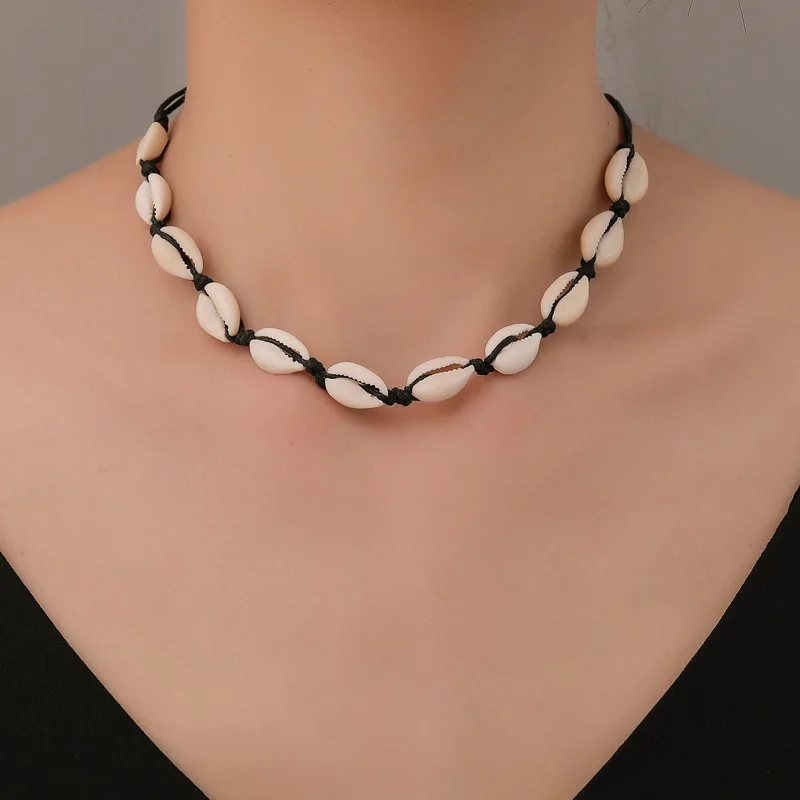 Picture of Fashion Shell Choke Necklace Handmade Jewelry Sets For Women Girls Shell Hand Chain Female Jewelry Accessories - White