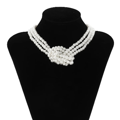 Picture of Multi-Layer White Imitation Pearl Necklace Bead Chain Punk Ladies Wedding Short Clavicle Necklacs Girl Charm Banquet Jewelry Tenoor Special - White