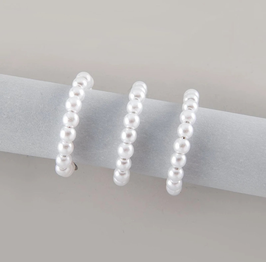 Picture of 4 Pcs Pearl Finger Ring For Adult Girl Jewellery For Women Fashion Wedding - White