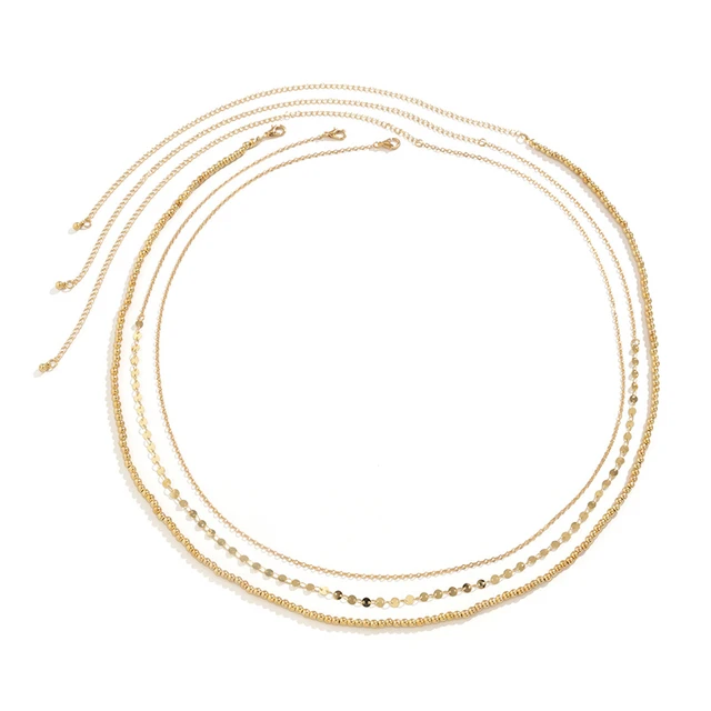 Picture of 3 pcs set Vintage Aesthetic Belly Beads Chain Body Chain Waist Chain Belt Streetwear Summer Women Fashion Body Jewelry - Gold