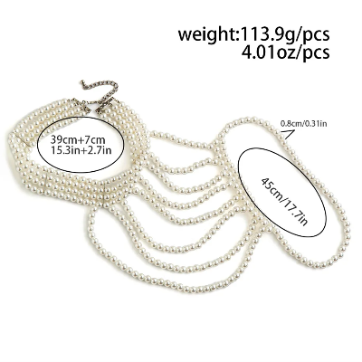 Picture of Pearl Tassel Shoulder Chain Necklace for Women Girls Elegant Rave Body Jewelry Wed Bride Accessories - White