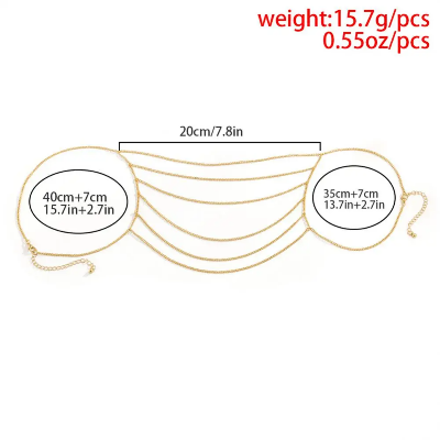 Picture of Shoulder Chain Body Chain Geometric Hanging Neck Collarbone Necklace Personality One-shoulder Exaggerated Tassel Weeding Chain - Gold