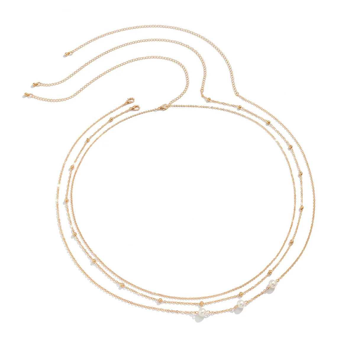 Picture of Sexy and Minimalist Imitation Pearl Chain Metal Waist Chain Mixed and Stacked Fashion Girl Beaded Woven Body Chain Belly Chain - Gold