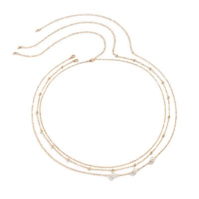 Picture of Sexy and Minimalist Imitation Pearl Chain Metal Waist Chain Mixed and Stacked Fashion Girl Beaded Woven Body Chain Belly Chain - Gold