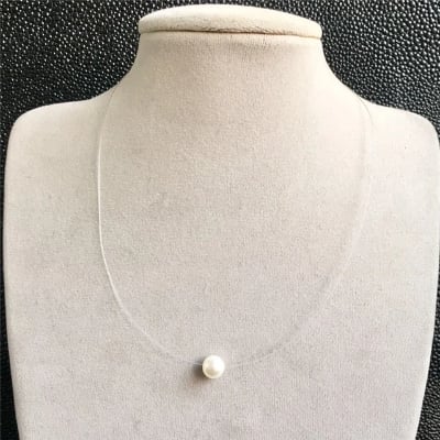 Picture of Trendy Fishing line Simulated Pearl Circle Necklace For Women Statement Necklaces & Pendants Choker Jewelry Summer Gifts - White