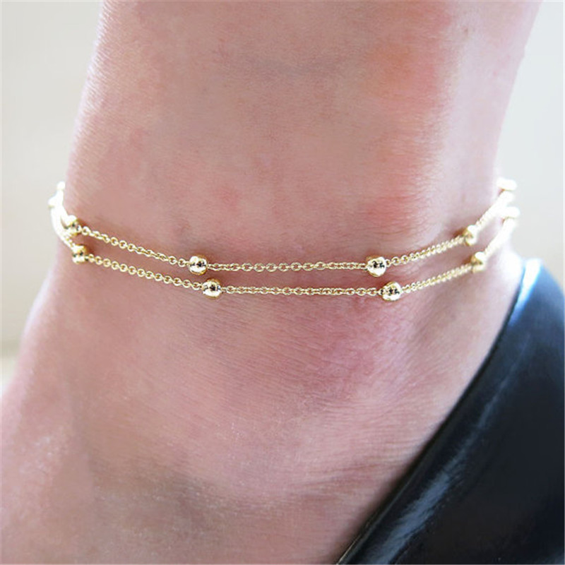 Picture of Stylish Multilayer Golden Colored Anklet for Women | Simple Design Foot Chain - Gold