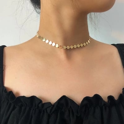 Picture of Simple Fashion Sweet Romantic Gold Color Clavicle Chain Necklace Ladies Coin Sequin Necklaces Charm Girl Jewelry Gift - Gold