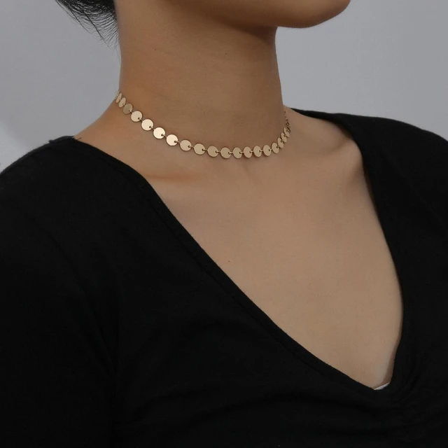 Picture of Simple Fashion Sweet Romantic Gold Color Clavicle Chain Necklace Ladies Coin Sequin Necklaces Charm Girl Jewelry Gift - Gold