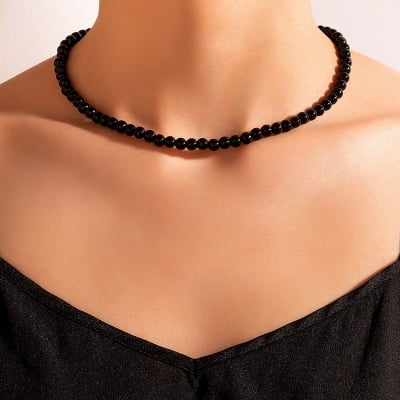 Picture of Black Beads Crystal Choker Necklace For Women Bohemian Beaded Necklace Simple Fashion Temperament Female Party Jewelry Decor - Black