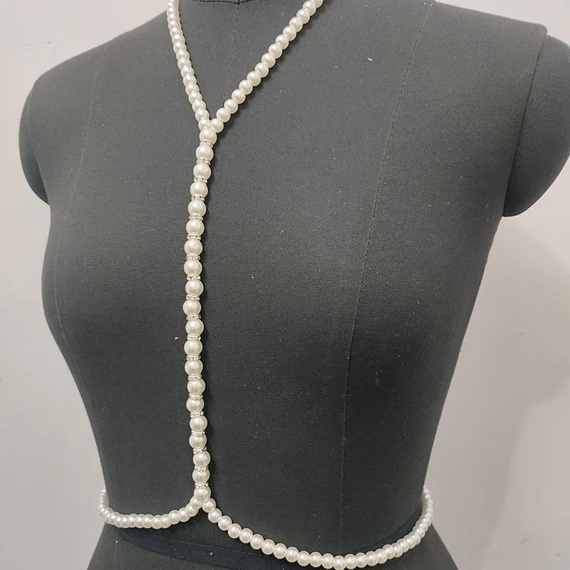 Picture of Spring White Pearl Body Chain Harness Chain Street Stylish Belly Accessory For Hot Women Body Jewelry For Visible T-shirt - Off White