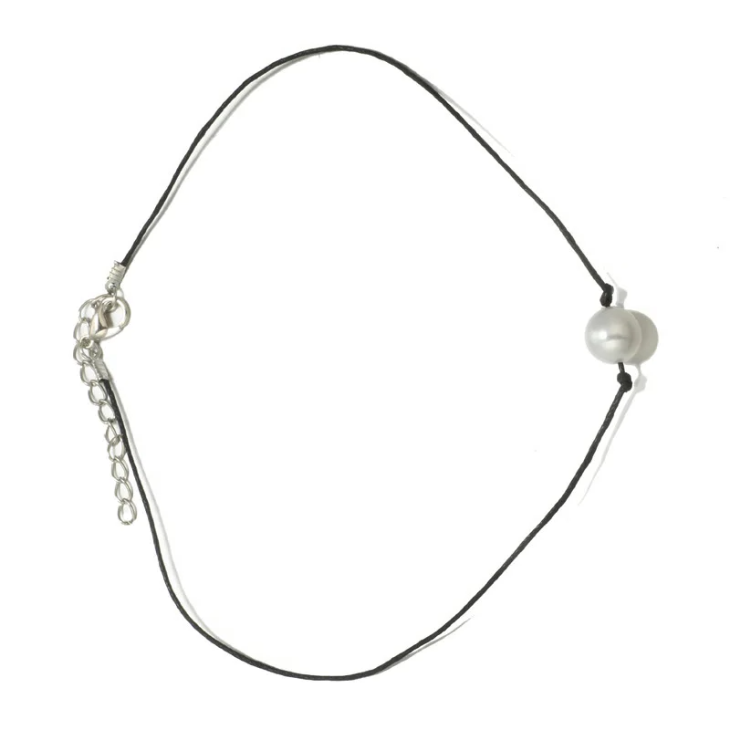 Picture of Single Pearl Black Rope Choker Necklace Hot Promotion One Pearl Necklaces Women Short Choker Necklaces - Black