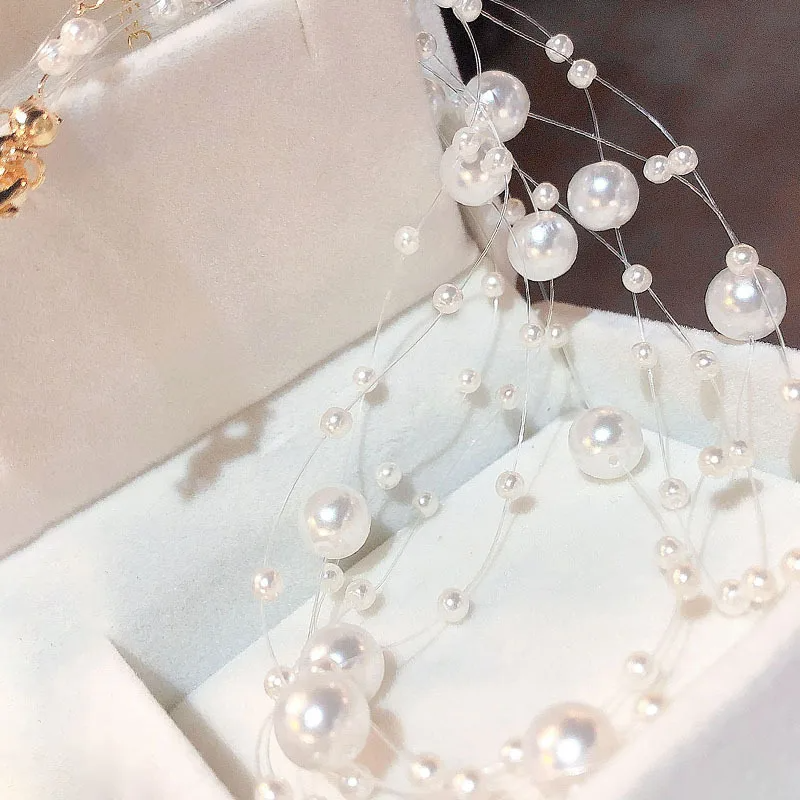 Picture of Simple Imitation Pearl Multi-layer Chokers Personality Transparent Fishing Line Clavicle Chain Ins Style Necklace for Women - Transparent String