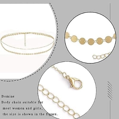 Picture of Bomine Multi Layered Sequins Waist Chain Dress Belly Body Chain Body Jewelry Belt Nightclub Komorer bicha for Women and Girls (Gold) - Gold