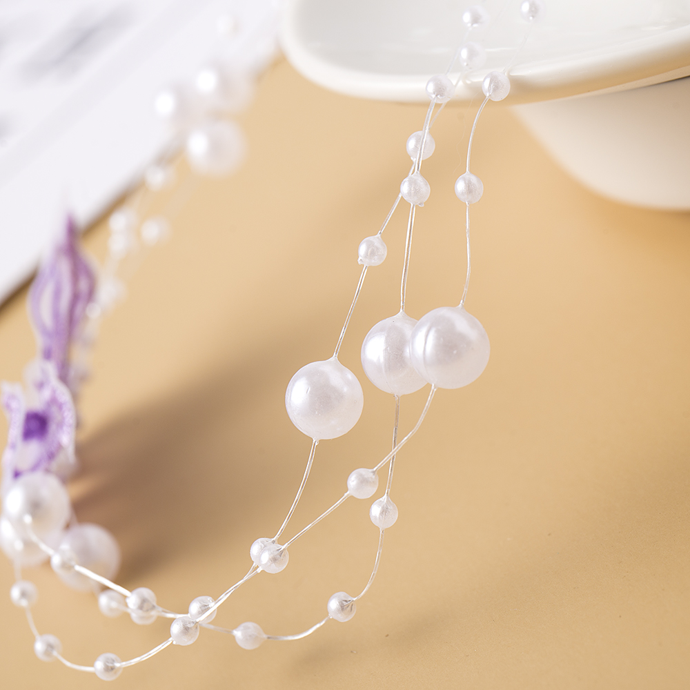 Picture of 3 Layer Transparent String Pearl Necklace Multi Layers For Women Fashion Jewerly Wedding Party Night Dress - White