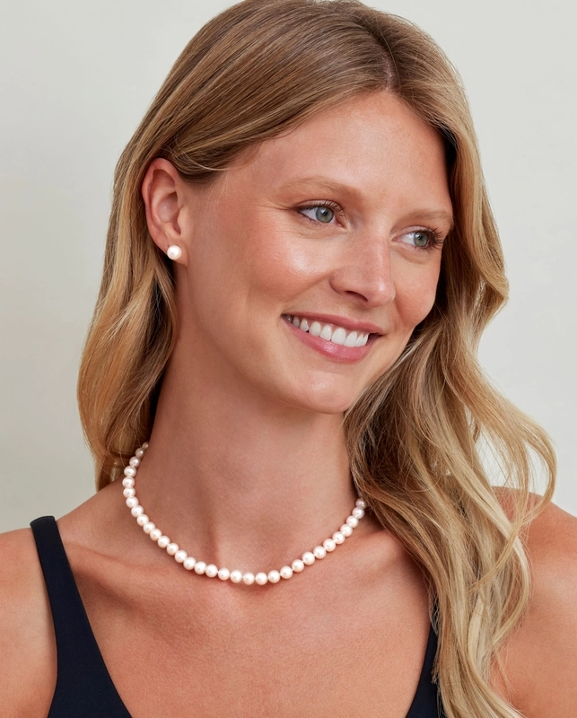 Picture of 2 in 1 Combo Pearl Jewellery Set 1 Pcs Necklace 2 pcs Pearl Stud Earrings for Women Party - White
