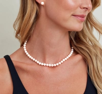 Picture of 2 in 1 Combo Pearl Jewellery Set 1 Pcs Necklace 2 pcs Pearl Stud Earrings for Women Party - White
