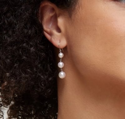 Picture of Pearl 3 step drop earrings for women Fashion Party Wedding - White