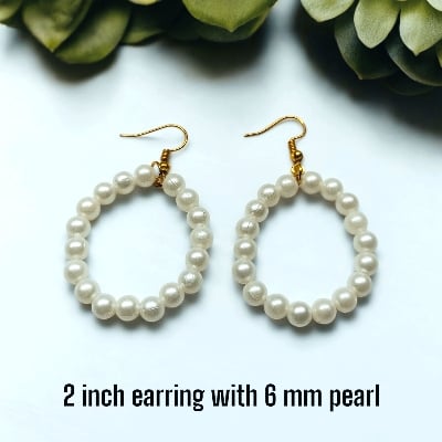 Picture of 2 inch Round 6mm Pearl Earrings For Women Fashion Party Drop Earrings