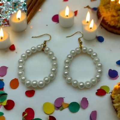 Picture of 2 inch Round 6mm Pearl Earrings For Women Fashion Party Drop Earrings