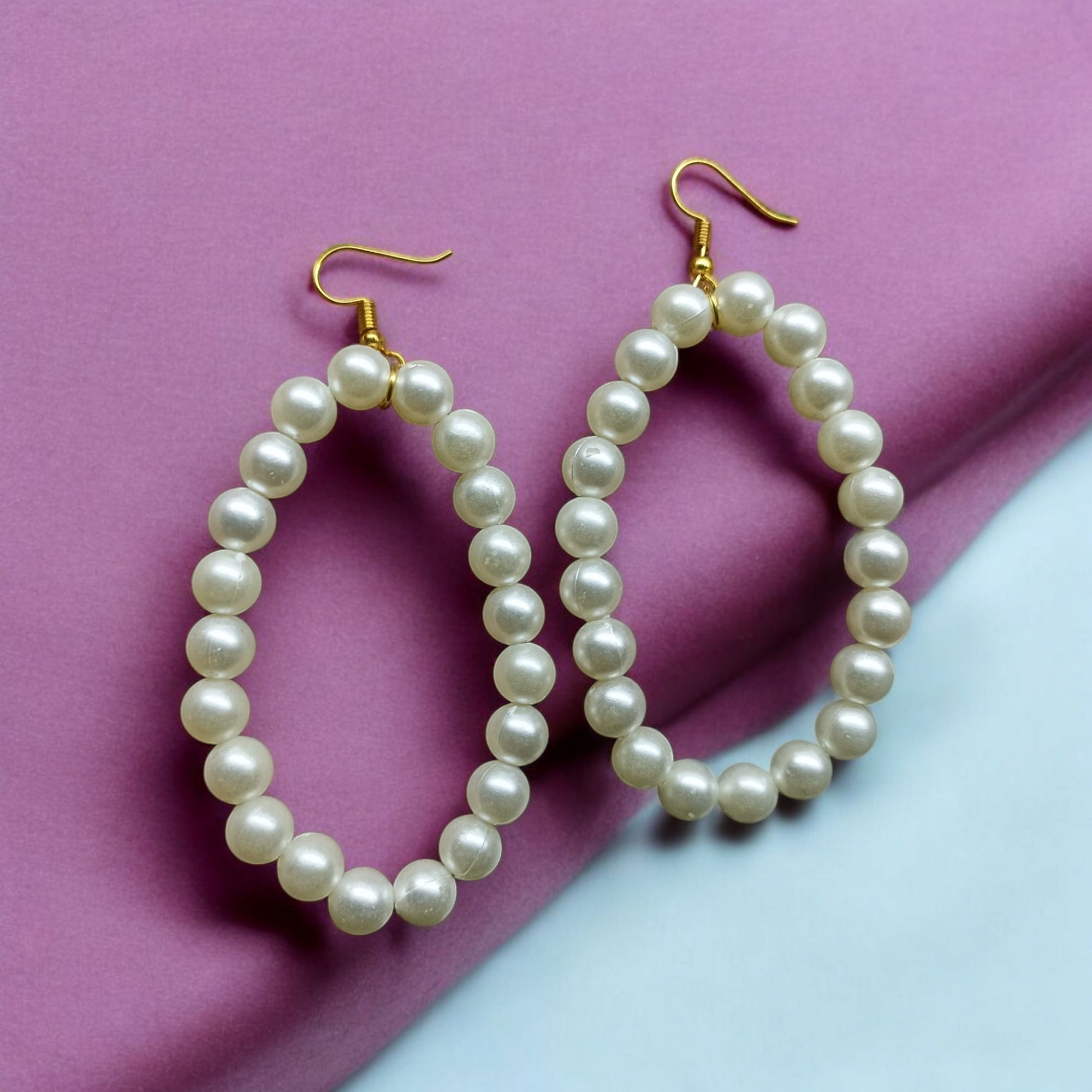 Picture of 3 inch Oval Shape 6mm Pearl Earrings For Women Fashion Party Drop Earrings - White