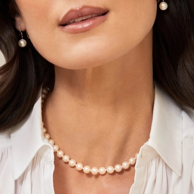 Picture of 10 mm Pearl 20 inch Long Necklace with earrings Garlands For Women Fashion Jewellery - White